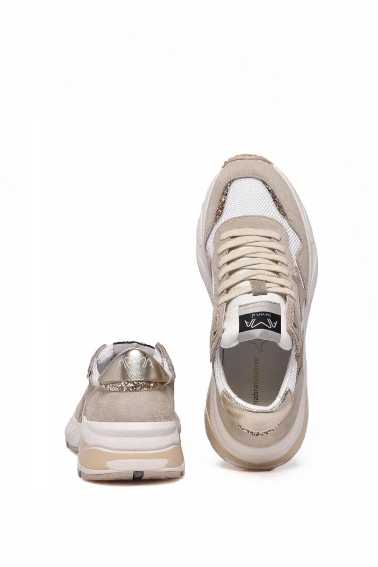 Ama Brand White Taupe Leather Rubber Sneakers