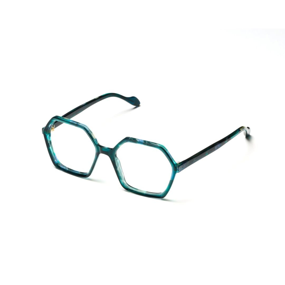 Kador Teal Exagon Glamour Translucent Marbled Hexagonal Eyeglasses
