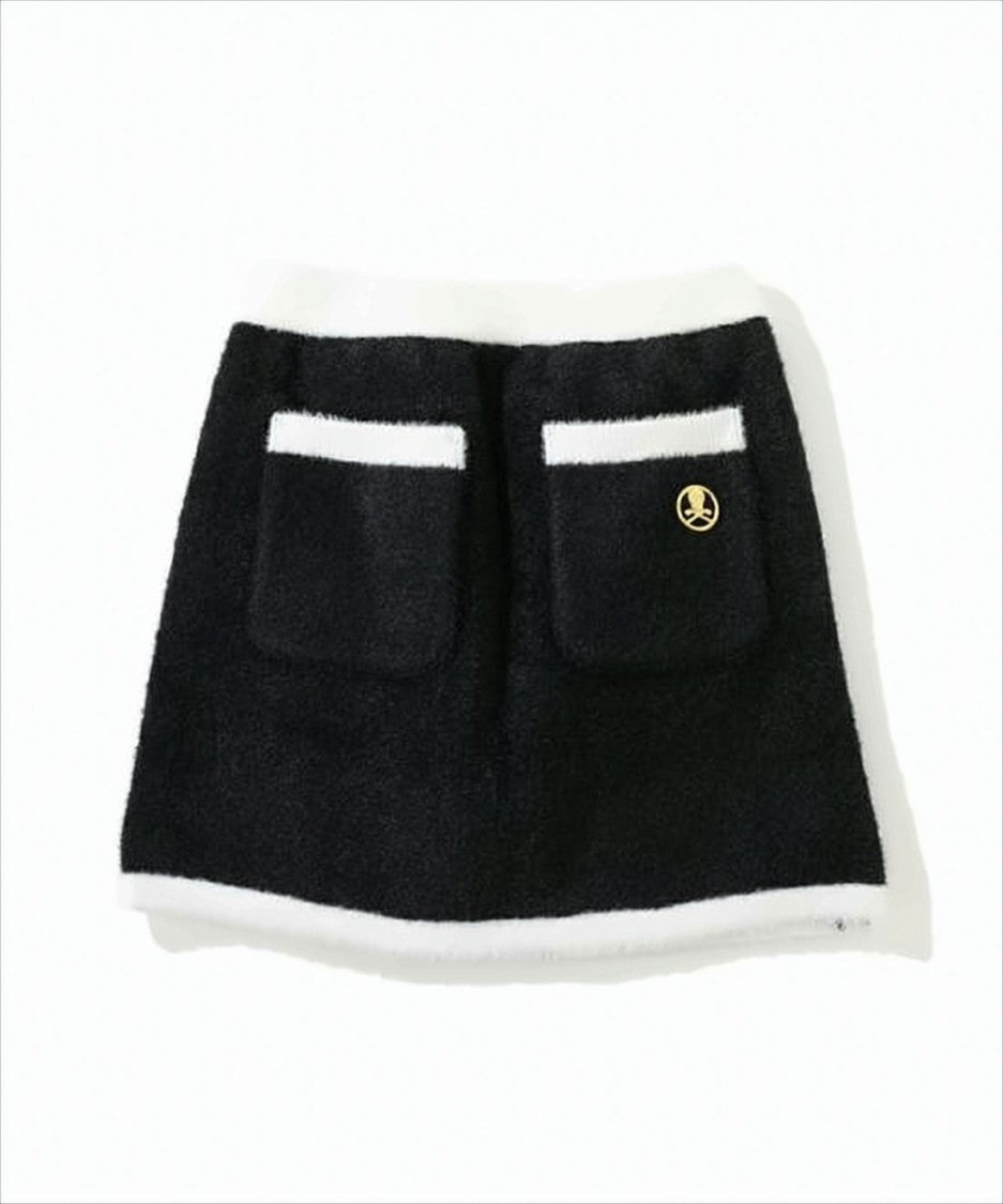 Mark&Lona Plush Textured Black Short Skirt With Contrasting Trim