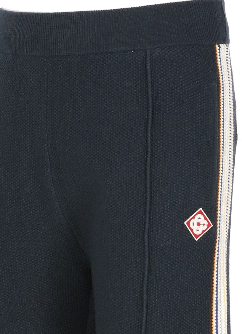 Casablanca Blue Decorative Line Cotton-Wool Straight-Leg Pants
