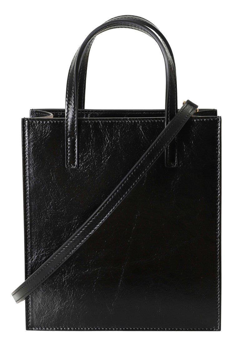 Hidesins Black Rectangular Pocket Gold Logo Leather Shoulder Bag
