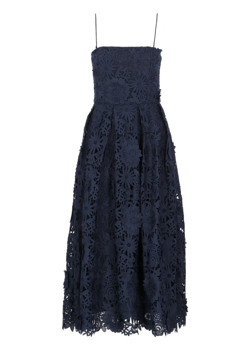 Rotate 3D Floral Lace Flared Midi Dress