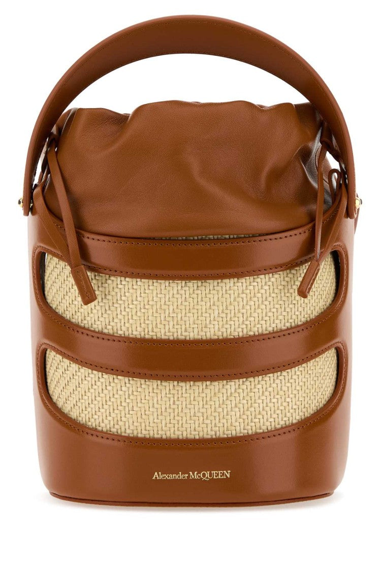 Alexander Mcqueen Two-Tone Leather And Raffia The Rise Bucket Bag