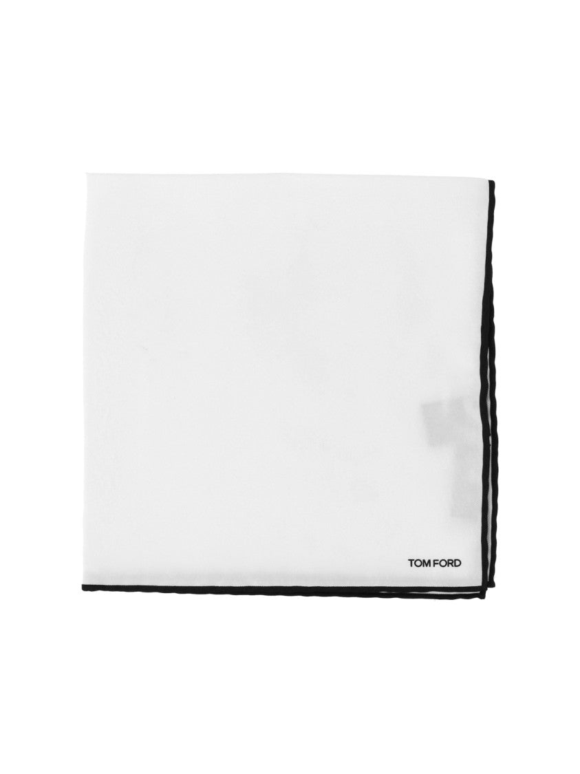 Tom Ford Contrast Trim Pocket Square – White