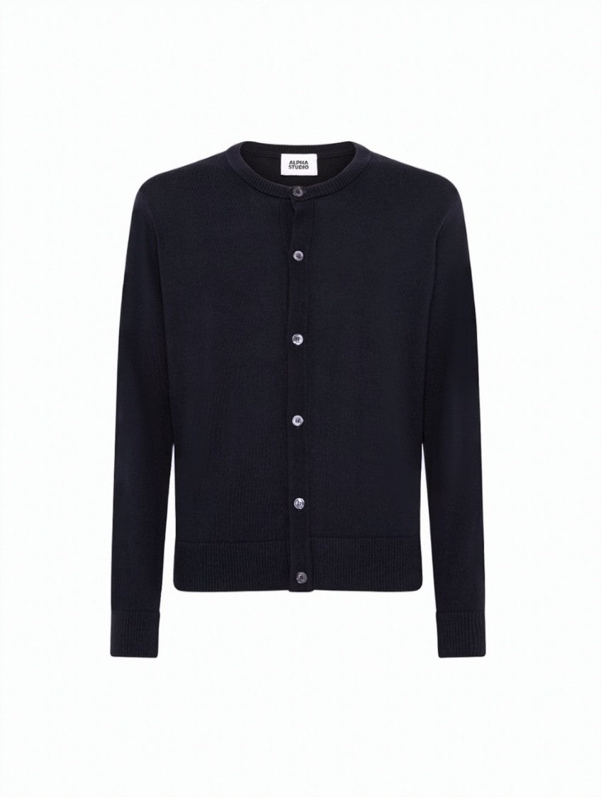 Alpha Studio Band Collar Merino Wool Cardigan