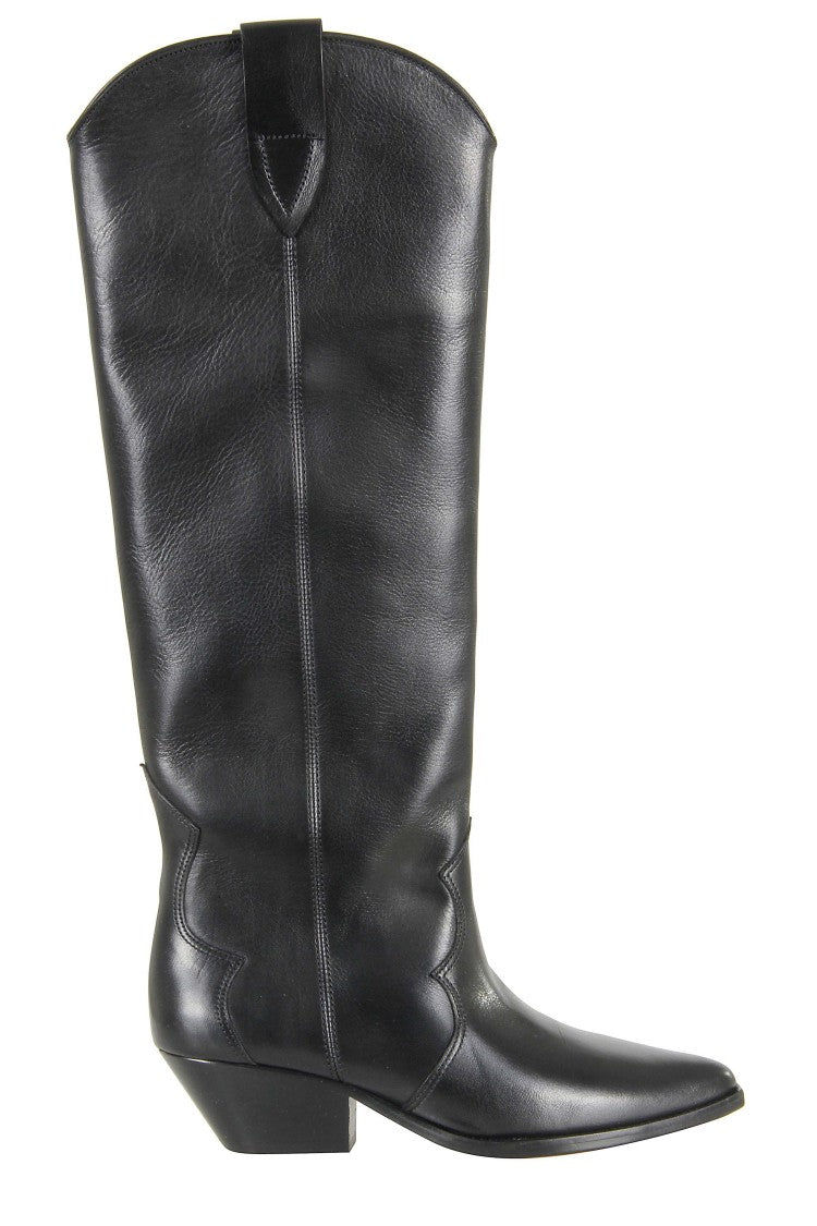Isabel Marant Black Denvee Gz Pointed-Toe Cuban Heel Leather Boots