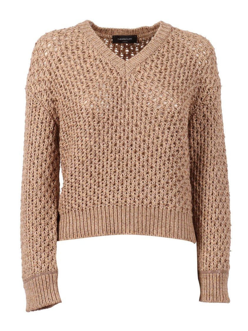 Fabiana Filippi Acero Crochet Knit V Neck Sweater