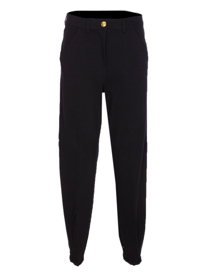 Pinko Tailored Black Trousers With Gold-Tone Button Detail