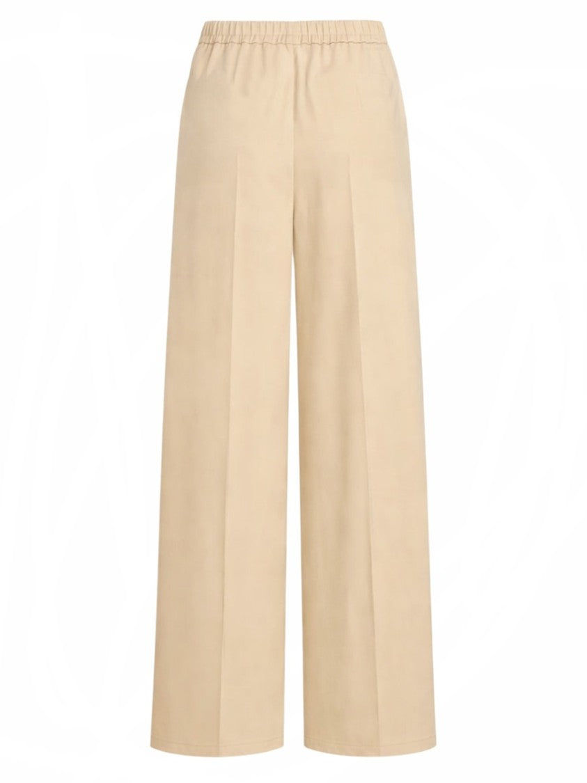 Patou Neutrals Pleated Front Creases Organic Cotton Wide-Leg Pants