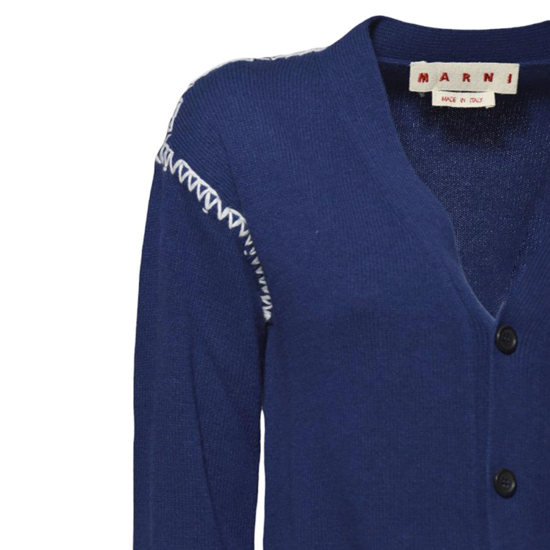 Marni Blue Cashmere And Wool Cardigan With Embroidery