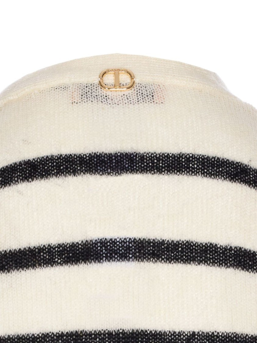 Twin-Set V-Neck Sweater With Floral-Lace Embellishment