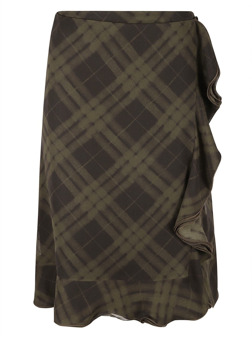 Burberry Plaid Ruffled Hem Skirt In Mulberry Silk