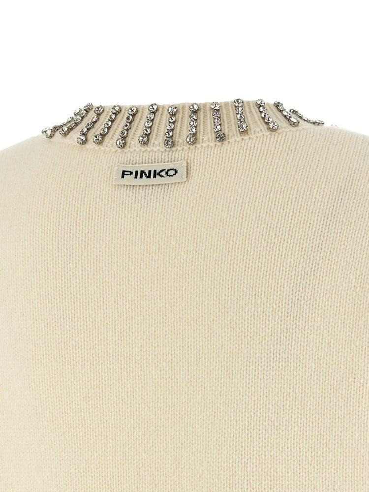 Pinko White Sleeveless V-Neck Wool-Blend Blouse