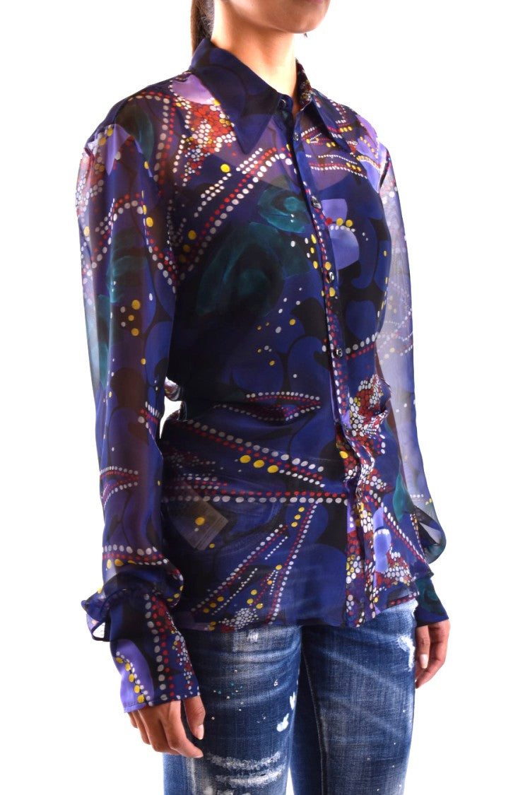 Dsquared2 Multicolor Abstract Print Shirt With Classic Collar