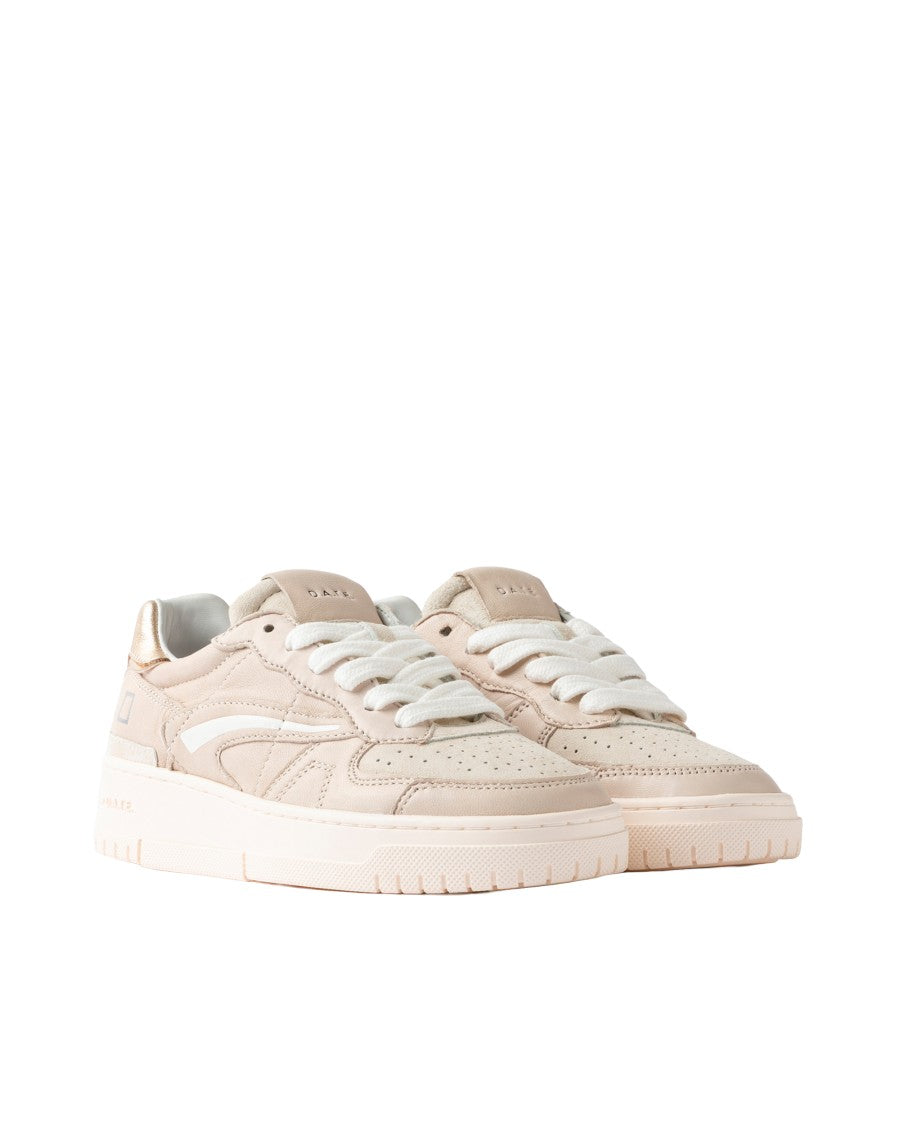 D.A.T.E Ivory Torneo Pure Calf Metallic Smooth Leather Sneakers
