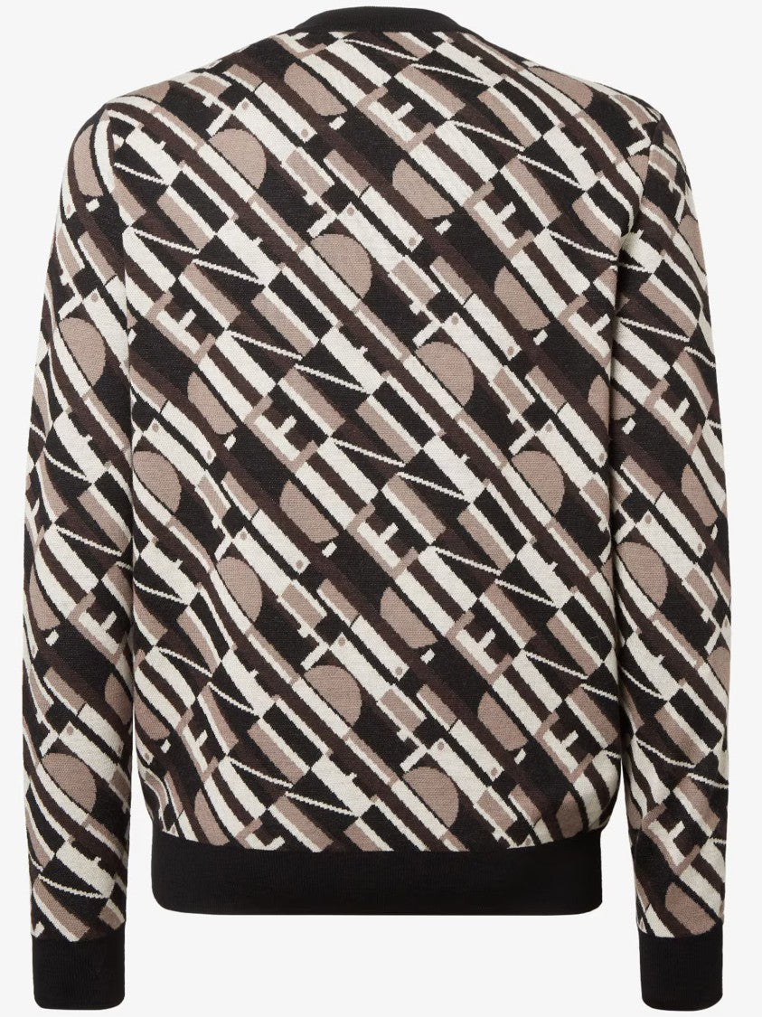 Fendi Long-Sleeve Geometric Pattern Crewneck Black Sweater