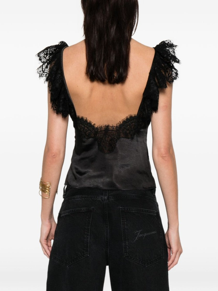 Self-Portrait Satin Camisole Top With Lace Trim