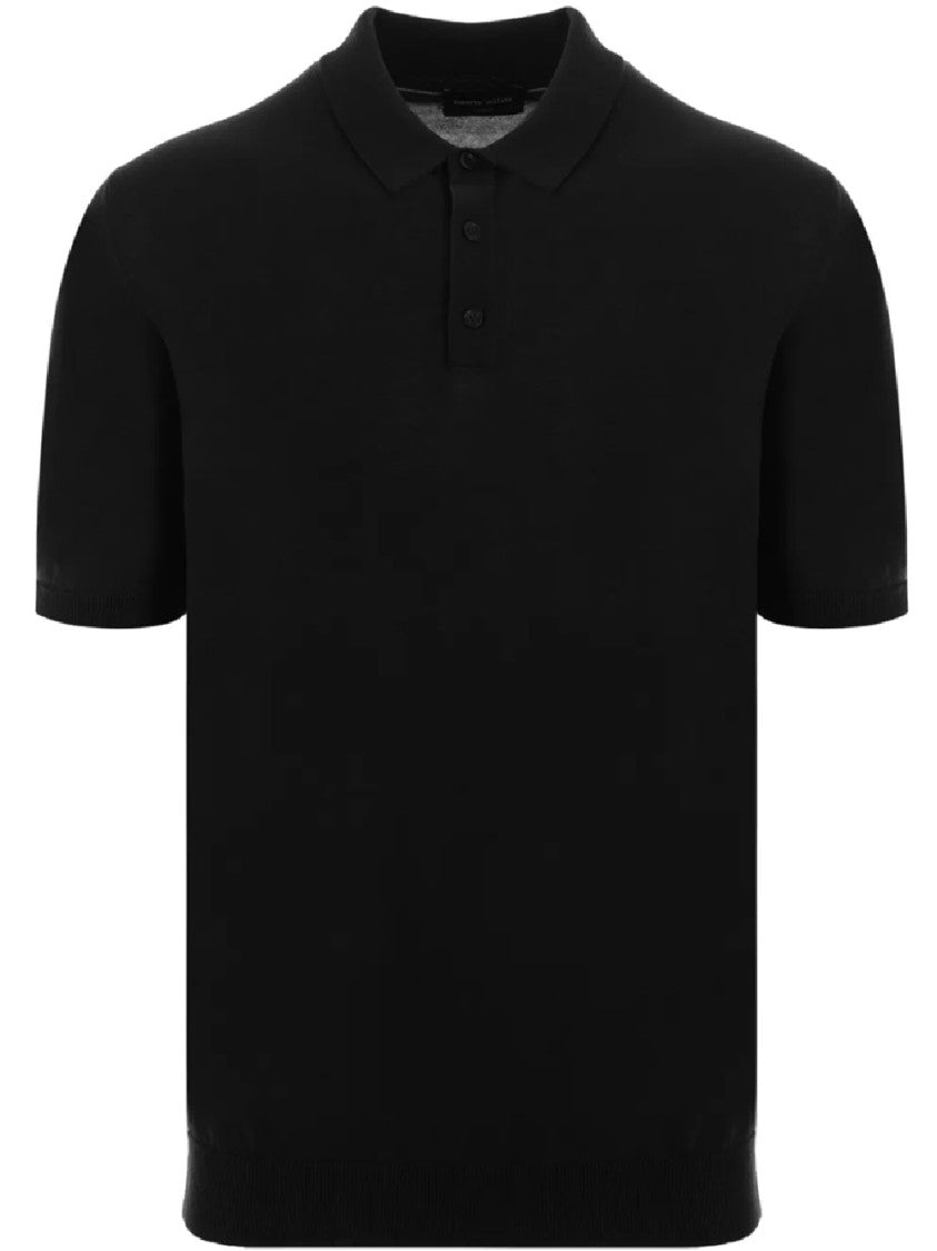 Roberto Collina Classic Black Short-Sleeved Polo