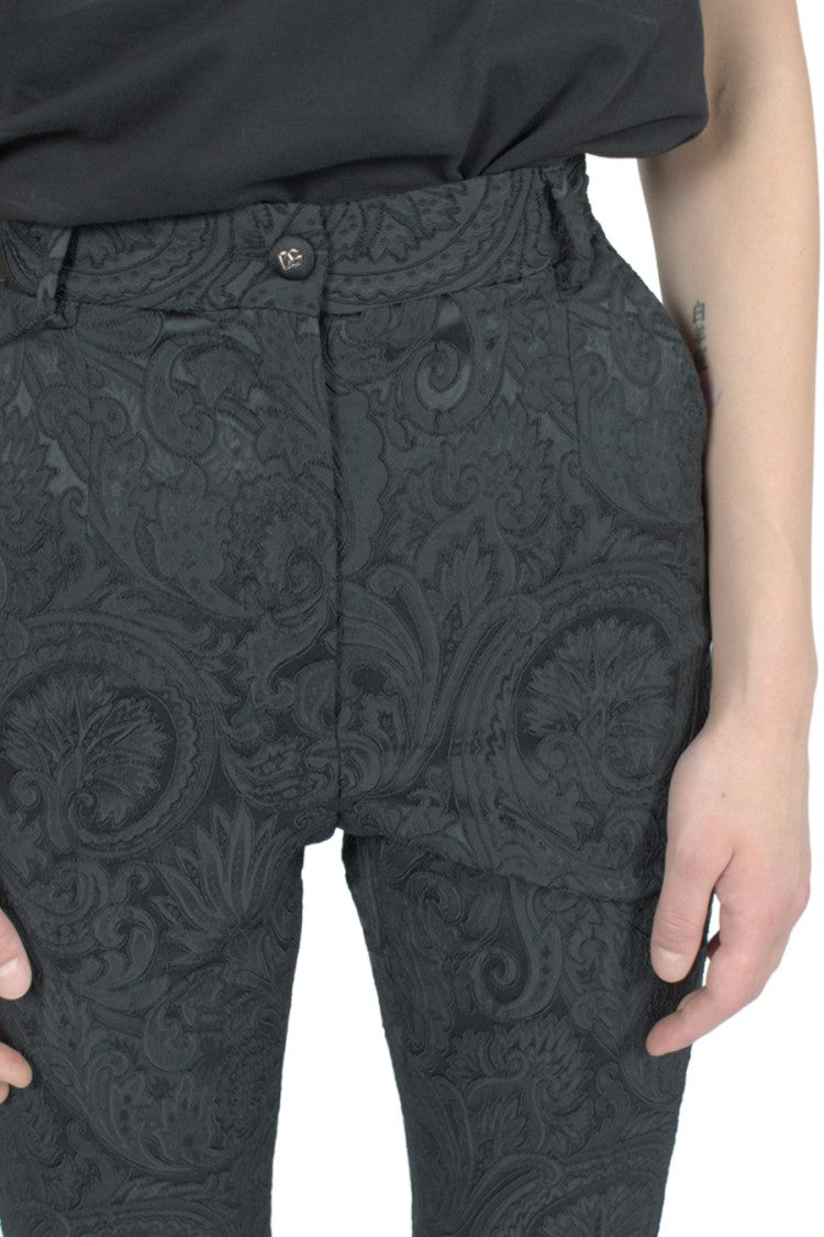 Dolce & Gabbana Black Polyester-Polyamide Jacquard Cropped Trousers