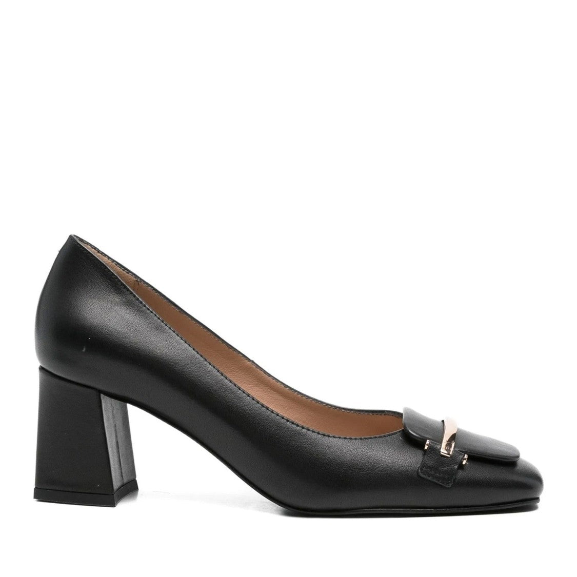Sergio Moretti Black Refined Flap Design Low Block Heel Dress Pumps