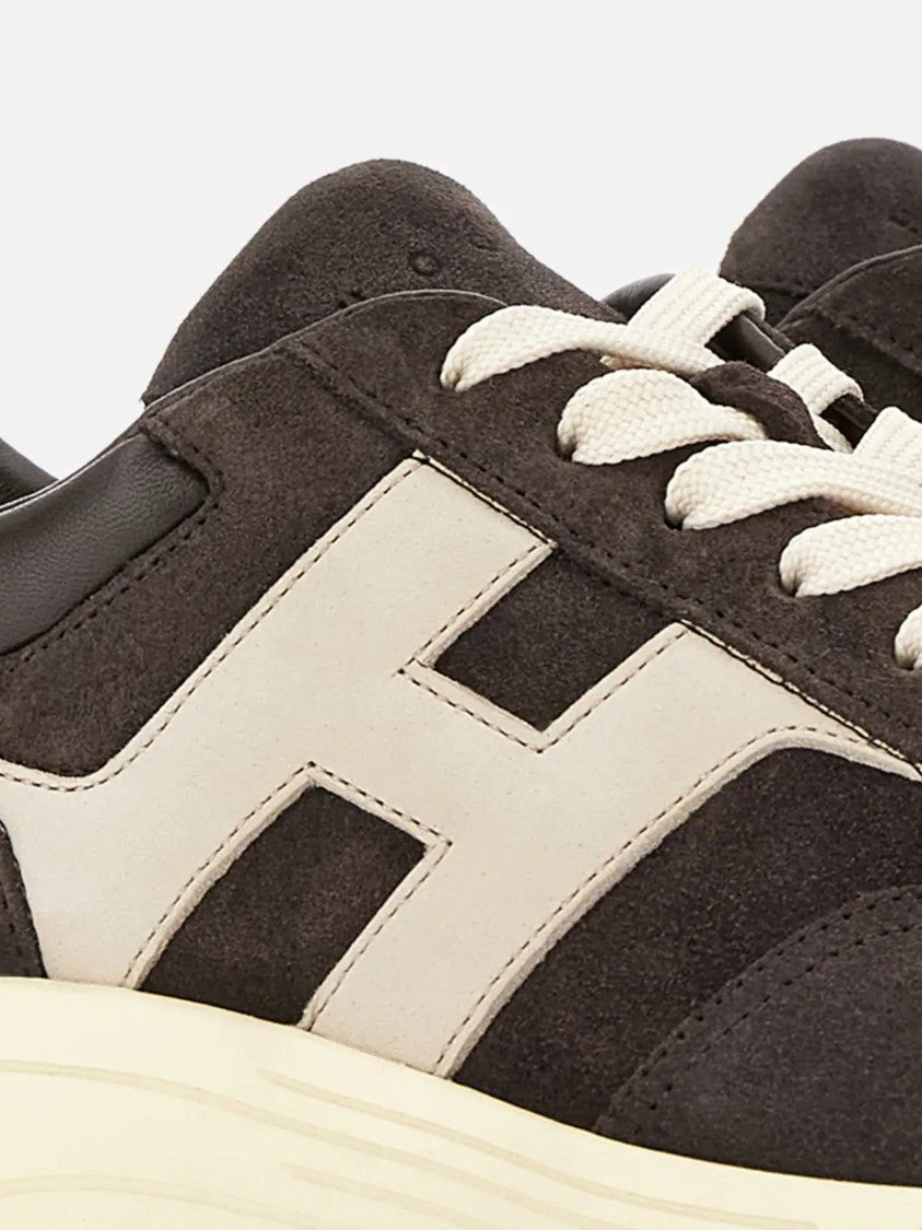 Hogan Dark Suede Sneakers With Contrasting Logo