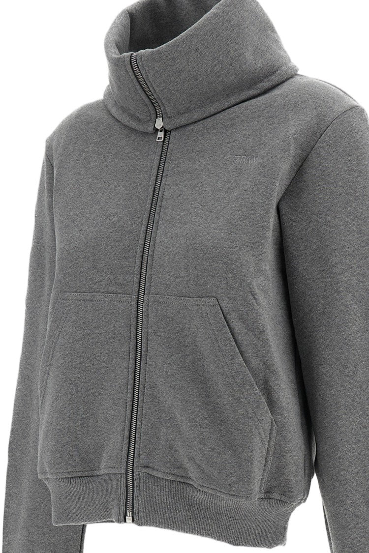 7 For All Mankind Grey High-Neck Zip Brushed Cotton Sweatshirt