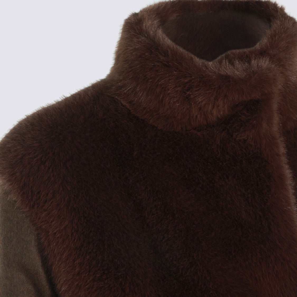 Herno Plush Brown Fur Panel Jacket With Cropped Silhouette