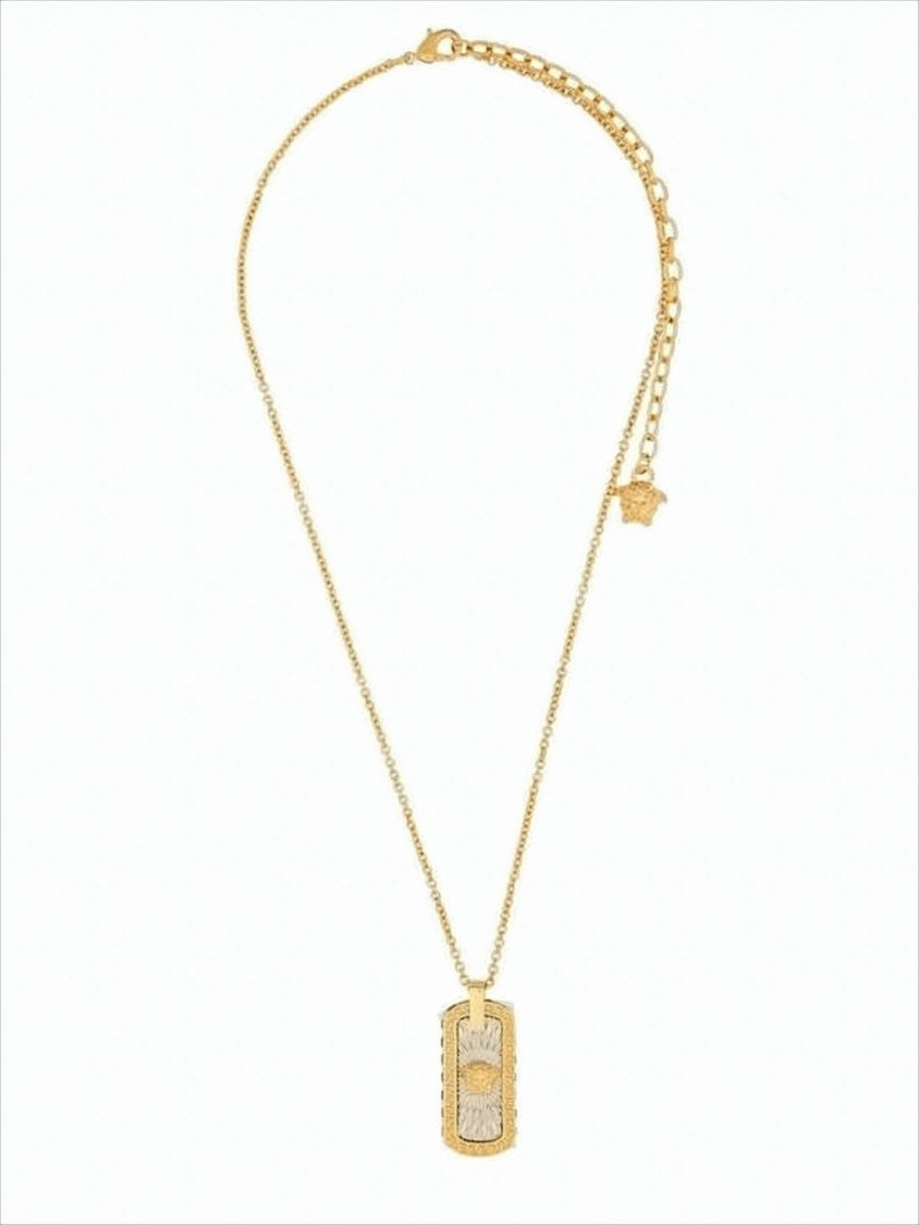 Versace Gold-Tone Brass Necklace With Rectangular Pendant