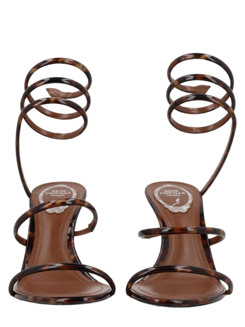 René Caovilla Cleo Spiral Ankle Strap Lamb Leather Sandals