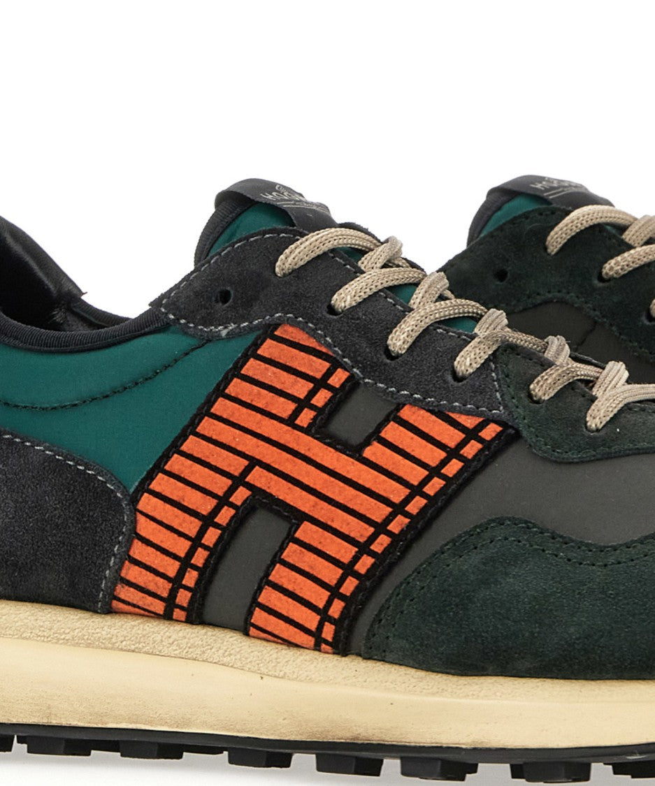 Hogan Dark Green And Black Suede Sneakers