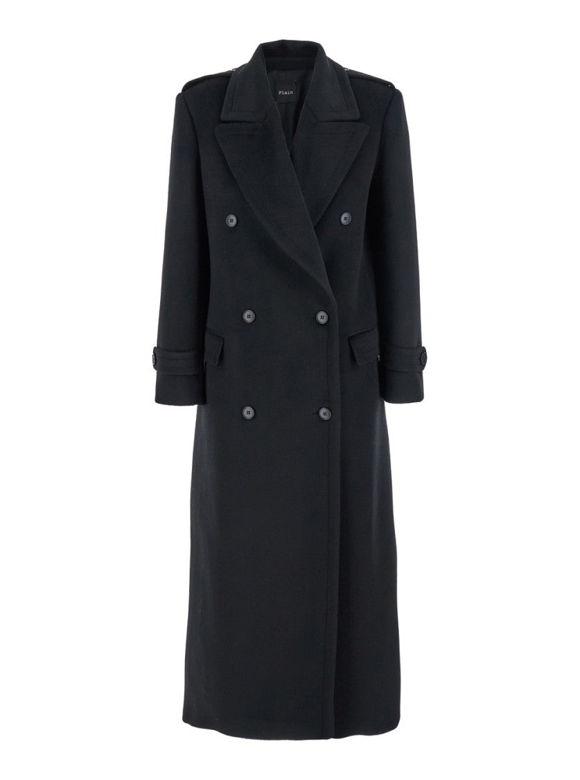 Plain Double Breasted Long Coat