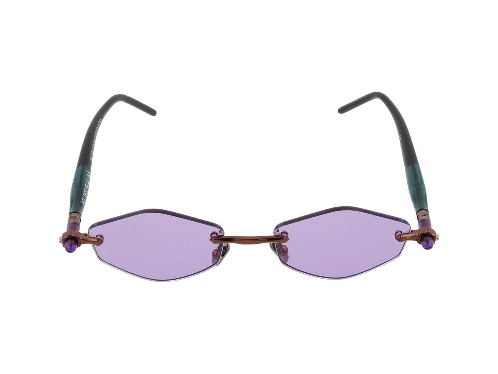 Kuboraum Geometric Purple Lens Rose Gold Accent Rimless Sunglasses