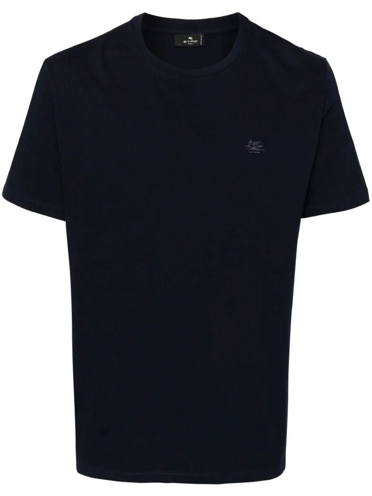 Etro Blue Roma Short Sleeve Logo Cotton Short-Sleeve T-Shirt