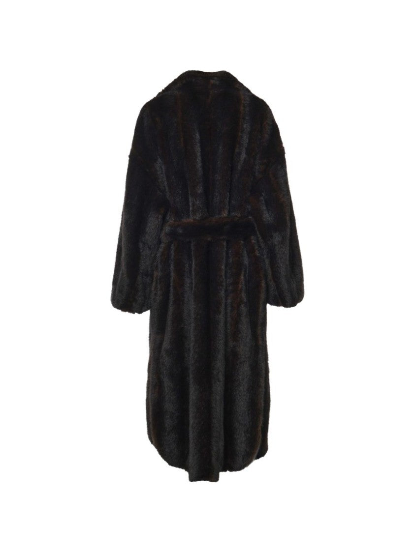 The Frankie Shop Plush Belted Faux Fur Wide Collar Jacket