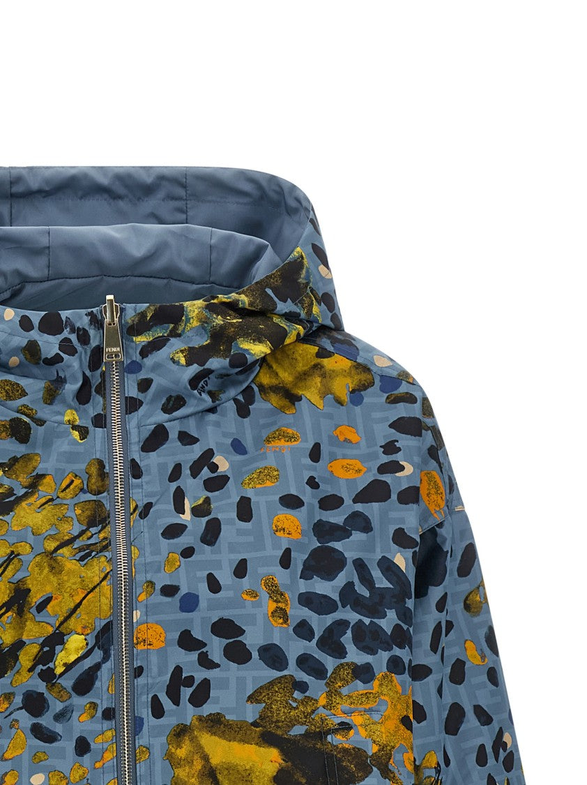 Fendi Reversible Nylon Windbreaker With 'Falena' Print And Adjustable Hood