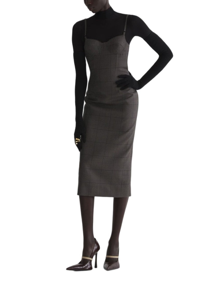 Mugler Checkered Sweetheart Midi Dress
