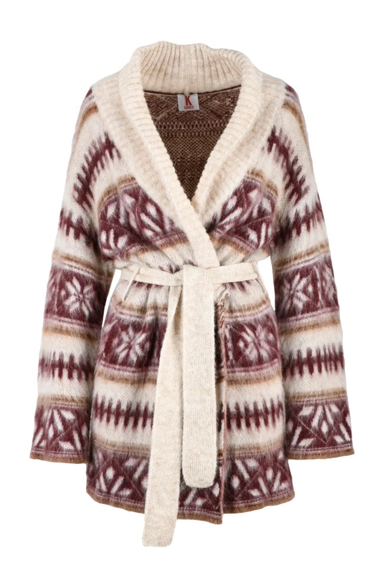 Kontatto Beige/Bordeaux Acrylic Mohair Polyamide Women's Cardigan