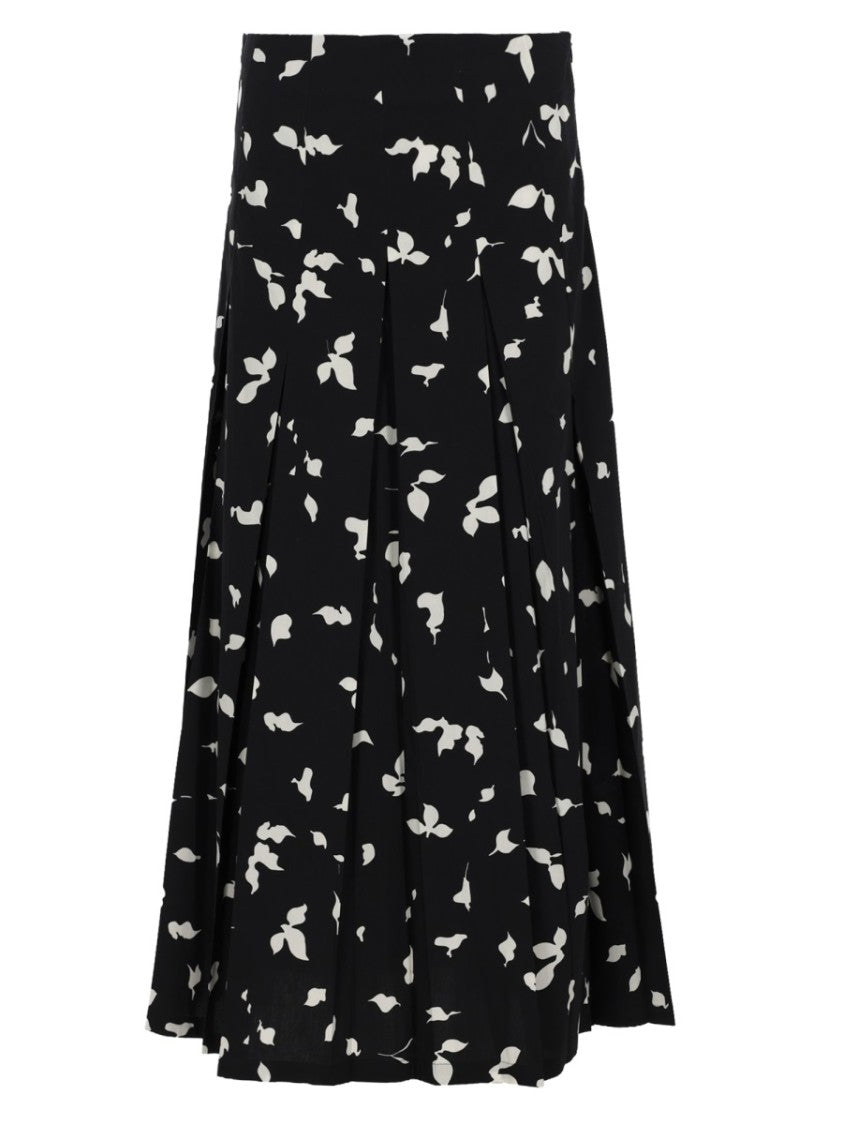 Alysi Black Floral Print Box Pleat Skirt