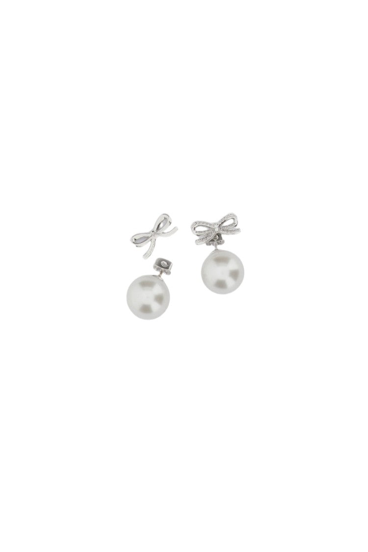 Self-Portrait Silver Crystal Bow Pearl Earrings