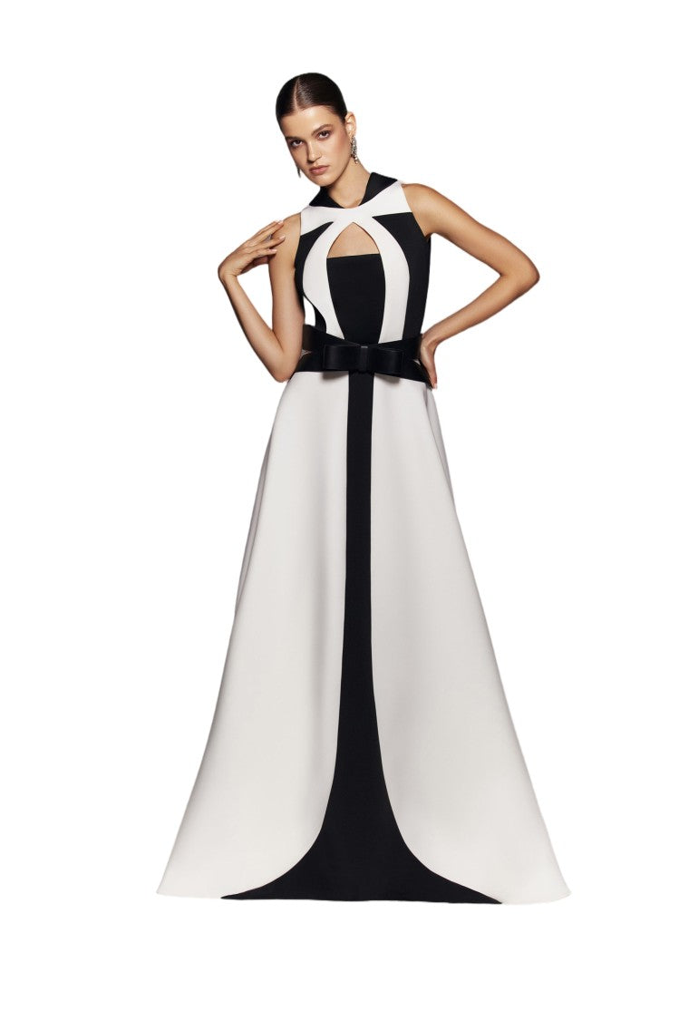 Saiid Kobeisy Neoprene Dress With Geometric Cutouts And Bow Belt