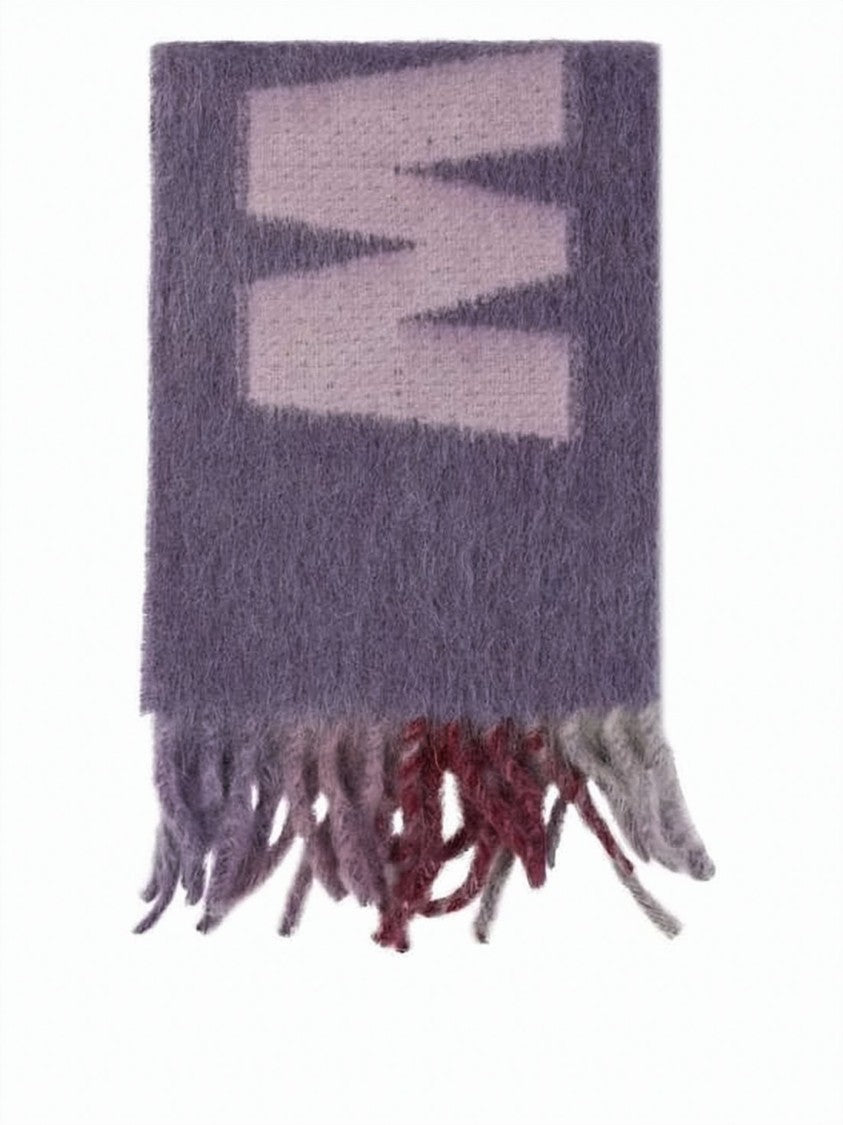 Marni Textured Scarf With Bold Letter Pattern In Muted Purple