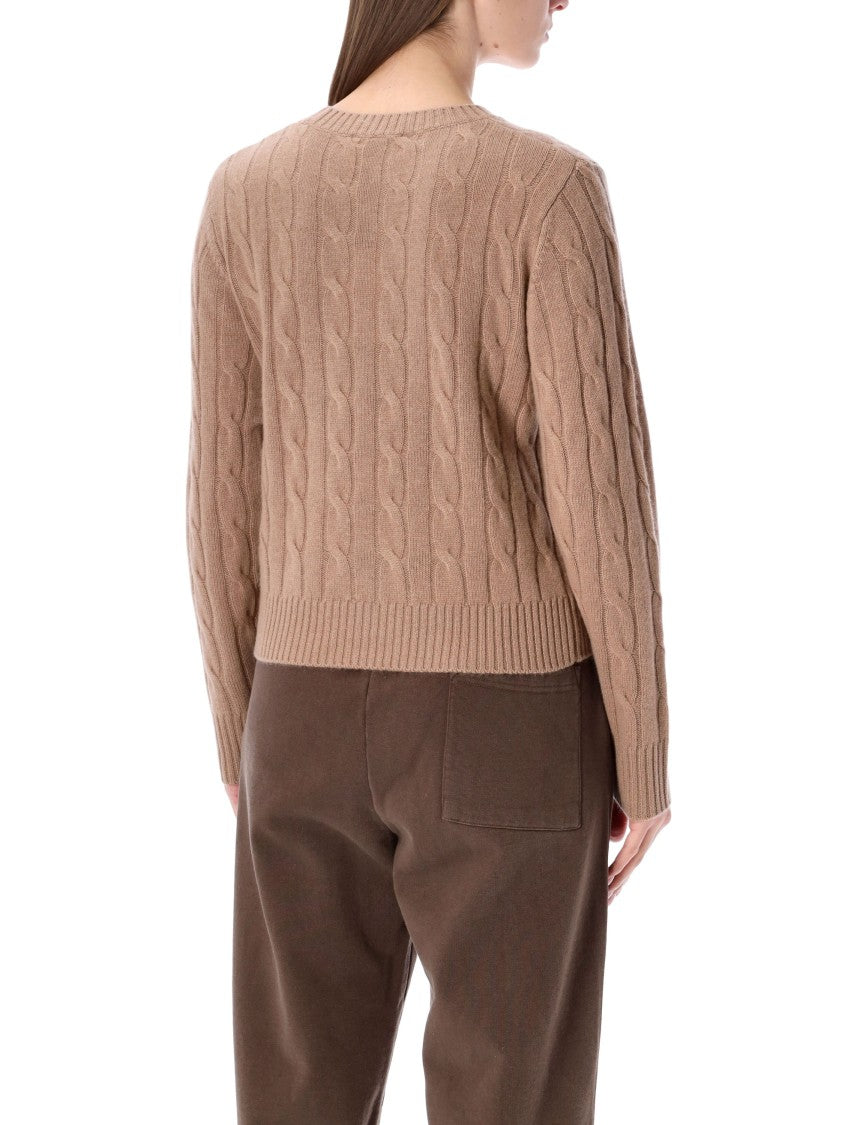 Sporty And Rich Src Cableknit Short Cashmere Blend Sweater