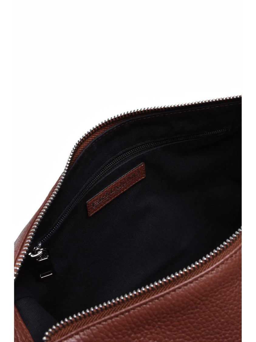 Ermanno Firenze Textured Leather Hobo Bag With Spacious Design And Silver Hardware