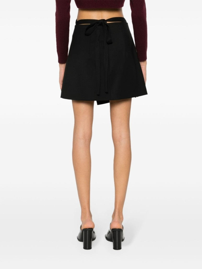 Patou Asymmetric Black Virgin Wool Twill Wrap Skirt
