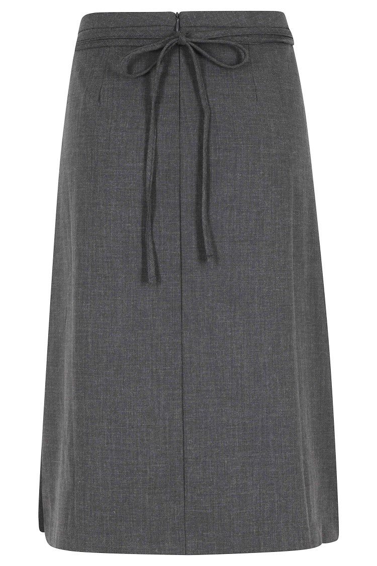 La Piscine Dark Gray Plisse Pleated Adjustable-Waist Polyester Midi Skirt
