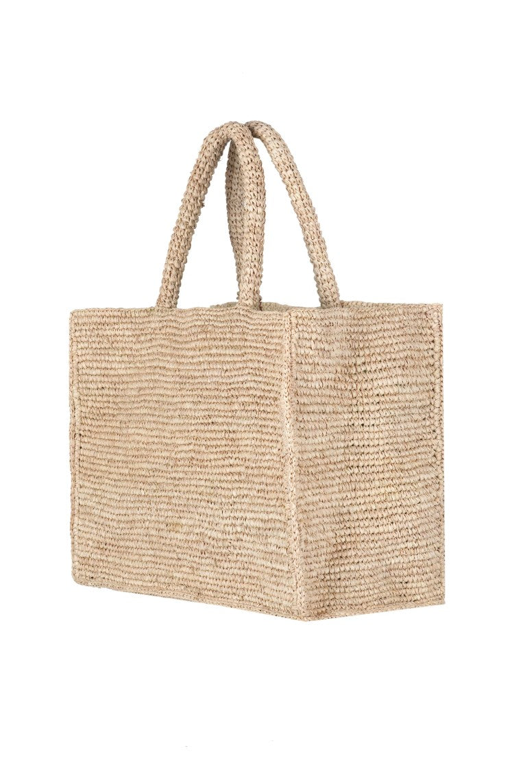 Mc2 Saint Barth Rectangular Woven Tote With Embroidered Detail