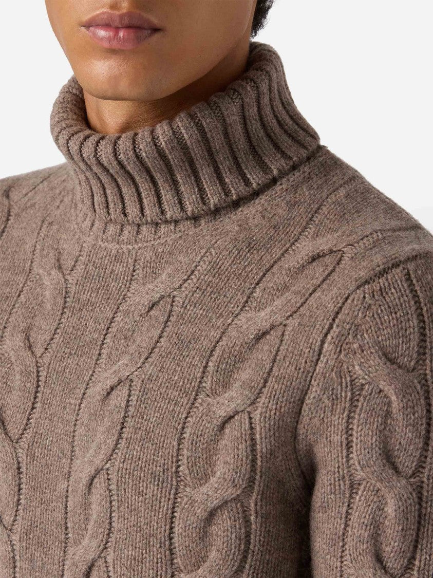 Mc2 Saint Barth Hooded Wool Sweater With Cable Knit Design