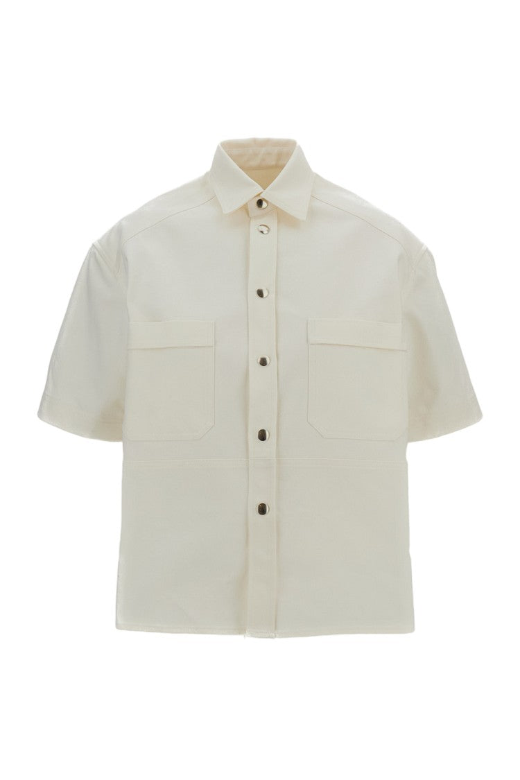 Plan C White Cotton Canvas Short Sleeved Shirt