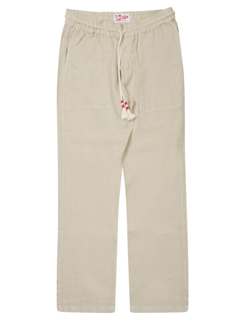 Mc2 Saint Barth Relaxed Fit Linen Trousers With Adjustable Waistband