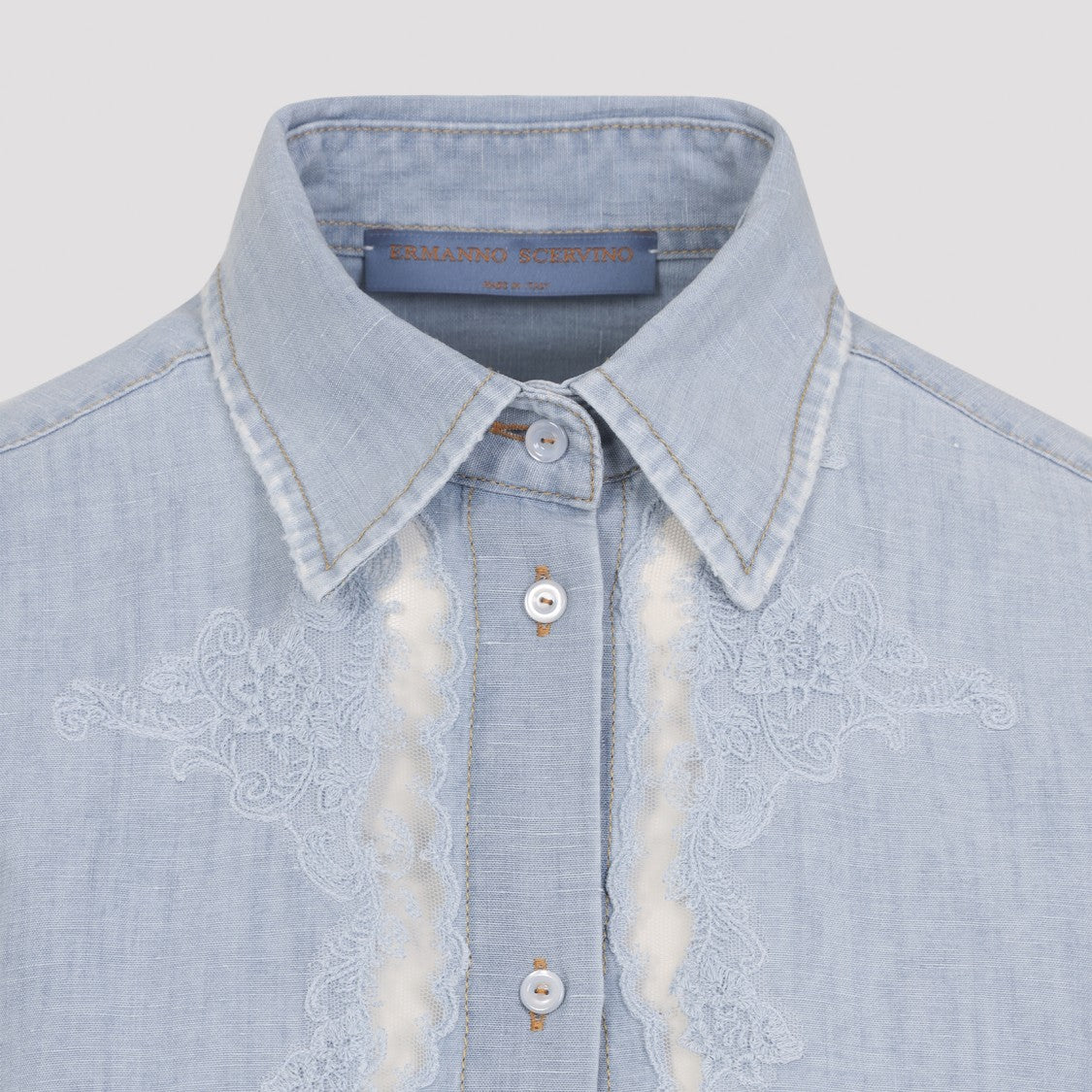 Ermanno Scervino Light Blue Cotton And Linen Shirt